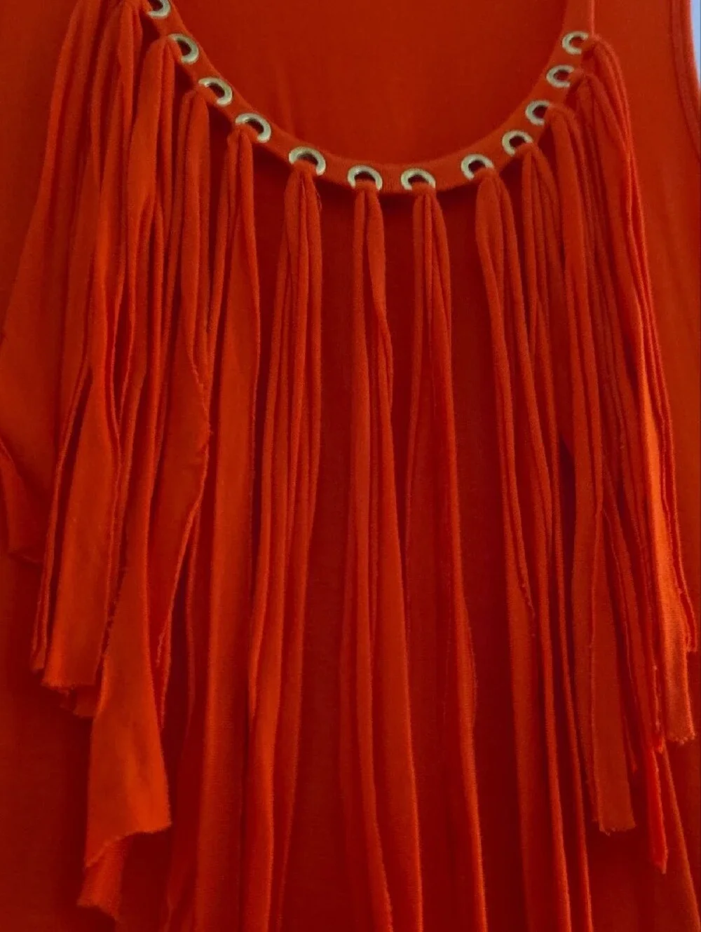 Michael Kors Orange Fringe Tank Top with Gold Grommet Detail